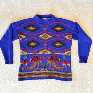 VTG 90s Maximalist Kitty Hawk Novelty Knit Statement Sweater Size L